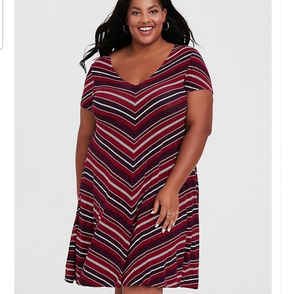 Red & Multi Stripe Jersey Fluted Dress - Picture 4 of 6